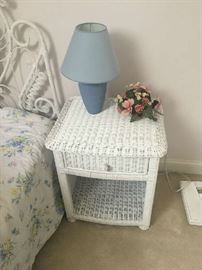 Wicker side table.  Lamp also for sale.