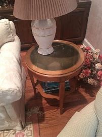 Vintage, all wood occasional table.  Lamp also for sale-have two that match.