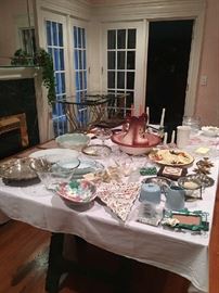 Variety of bowls, candlesticks, wash basins, serving platters etc.  