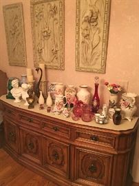 Porcelain vases, bisque busts, saki set, candle holders...