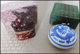  Chinese soap stone stamp and porcelain ink pad holder collectibles