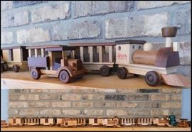 Wooden train and truck toys