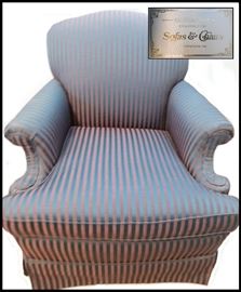 Blue and gold striped side chair made by Sofas and Chairs of Minnesota