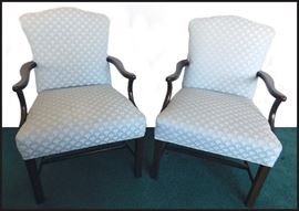 Two white upholstered side chairs