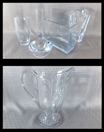  Glassware including crystal and antique glass pitcher
