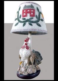 Charming rooster lamp with applique felt shade