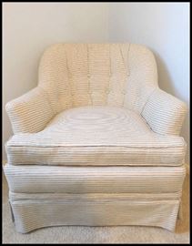 Cream blue and gold striped side chair