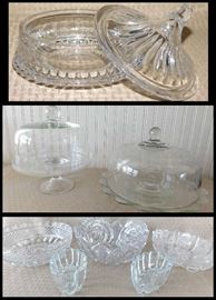 Cut and pressed glassware including cake plates with covers