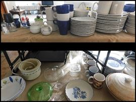 Dishes, cups, crockpot, casseroles, blue willow and more