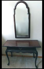 Beveled glass mirror 19" x 41" shown with Mersman Waldron entry table 16" by 40" by 28"