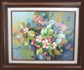  Original oil apple blossom floral by Minnesota author and Artist Rose Edin
