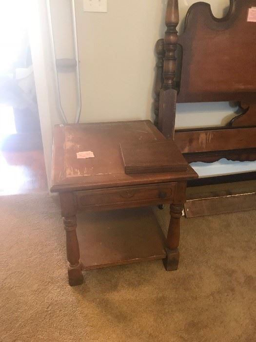 #10	GH table	end table w drawers as is finish  wood 	 $20.00 
