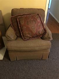 Pair of custom made club chairs with pillows