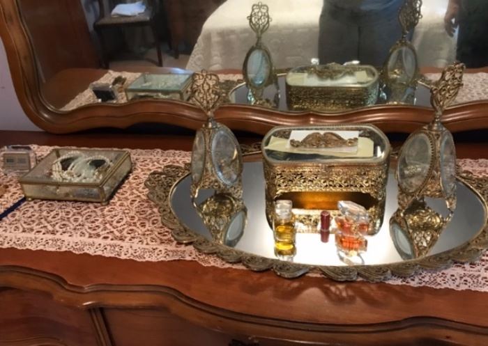 Roman Style Mirror, Jewelry Box and Perfume containers.