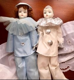 Porcelain Clowns with Satin Outfits