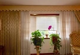 Gold Embroider Blackout Pinch Pleated Curtains with Valance &  Sheers Underneath