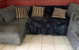 2 year old Blue Microfiber Sofa with Decorative Pillows 