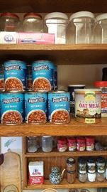 pantry items, lots of spices and seasonings, soups and misc items