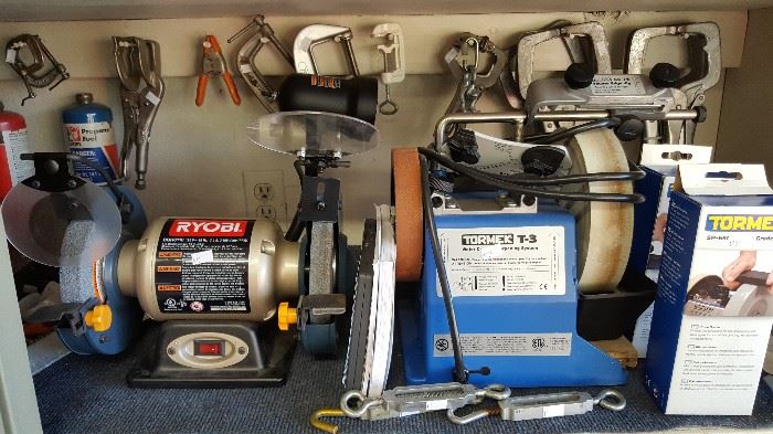 tormek t-3 water cooled sharpening system, ryobi bench grinder