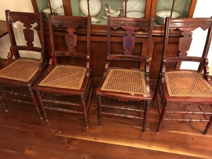 Set of 4 rush bottom antique chairs