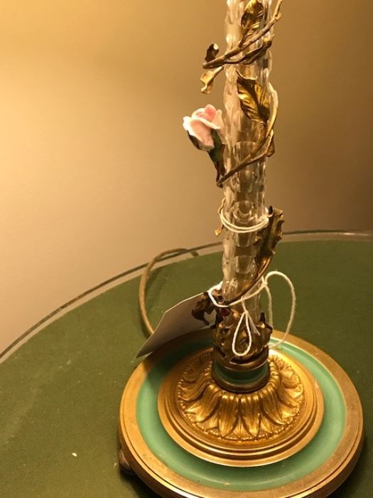 Detail of antique enamel boudoir lamp
