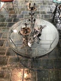 Wrought iron round glass coffee table