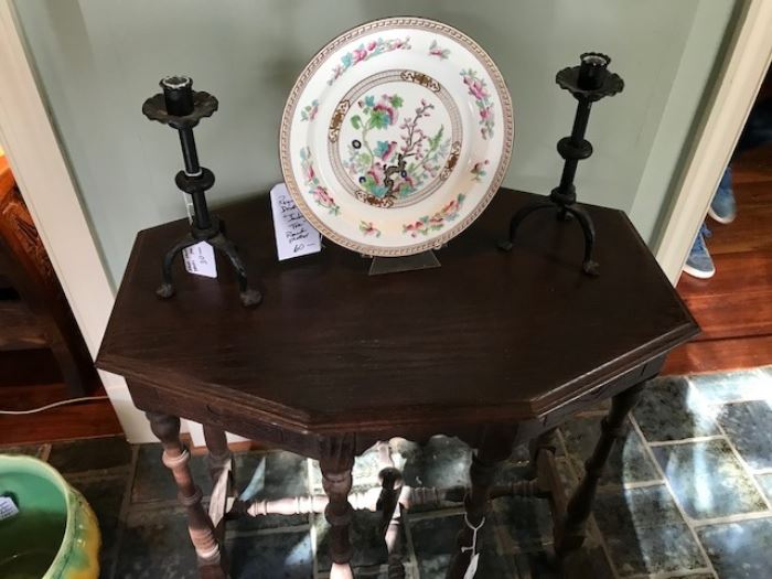 Table, candlesticks and Indian Tree platter