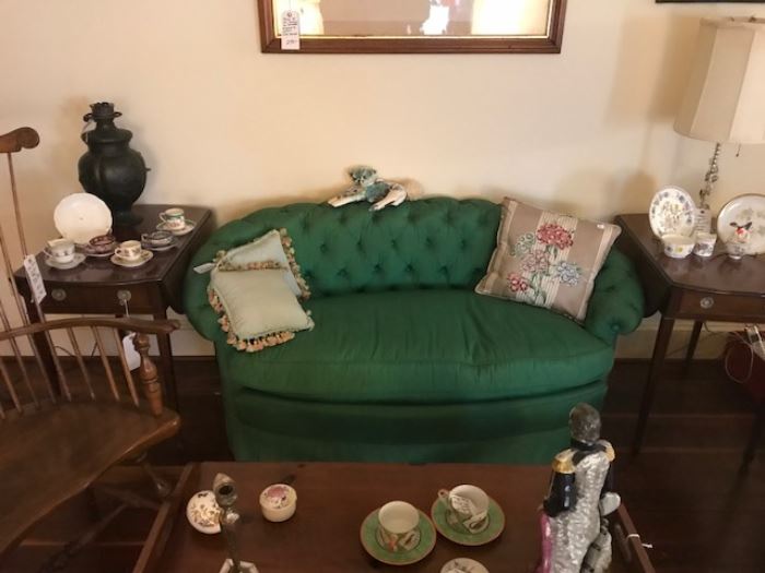Green silk sofa