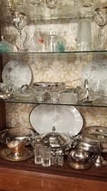 Silverplate and Crystal serving pieces