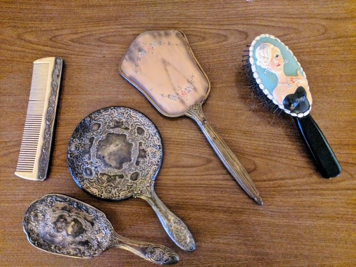 Vintage mirrors and brushes