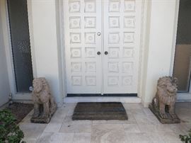 2 Mexican Stone Carved Lions to Flank Front Door or Whatever You Please