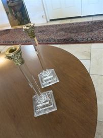 Pair of Vintage Crystal and Brass Candlesticks from Neimans