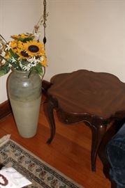 Large Urn, Silk Flowers and Wood Side Table