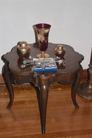 Wood Side Table with Decorative Items