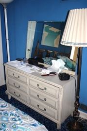 White Dresser, Mirror and Floor Lamp