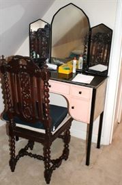 Vanity, Mirror and Ornate Chair