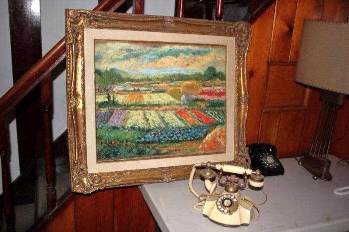 Painting, Vintage Look Phone and Lamp
