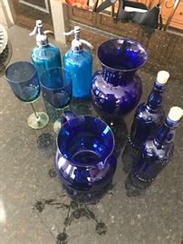 Group shot of blue glass. 