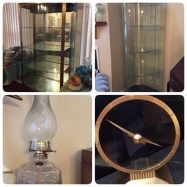 Display cases,  lamplight Farm oil lamp, Jefferson Clock Co. clock