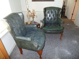 Two Leather Side Chairs +lamp + small table