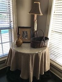 Nice side table and decorator items.