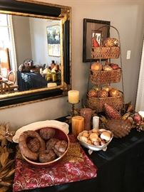 Designer decorator items and very nice table linens.