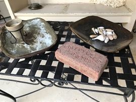Several pieces of original pottery, antique brick. 