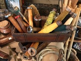 Several wonderful old spools of thread in old sewing drawers.  Perfect for the seamstress!