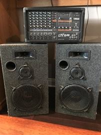 Yamaha EMX 640 Powered mixer and 2 large speakers.