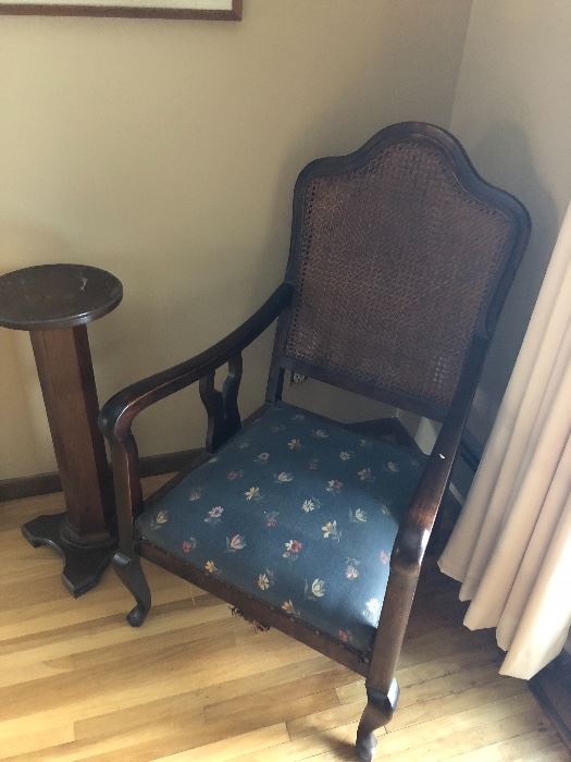 Antique Upholstered Chair with Cane Back