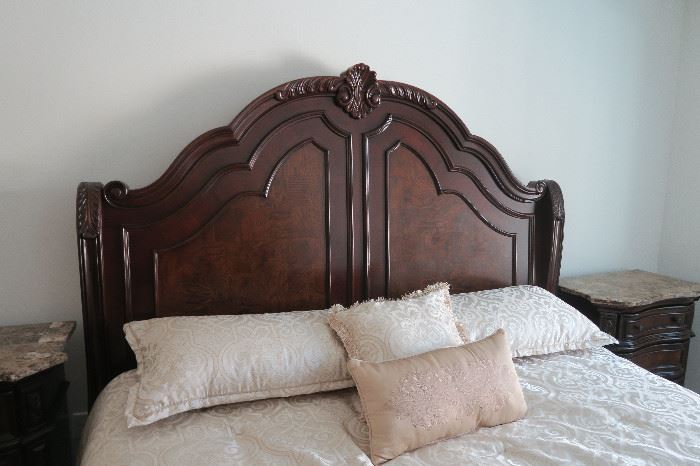$3,500 or best offer King Size Bedroom set includes King size bed frame, two Night Stands with Granite top, Dresser with Granite top and Mirror, Tall Chest of Drawers.  Mattress sold Separately $400