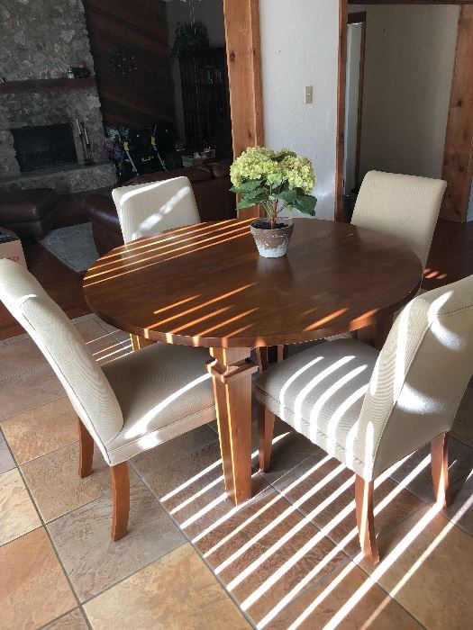 Pottery Barn wood table and fabric chairs