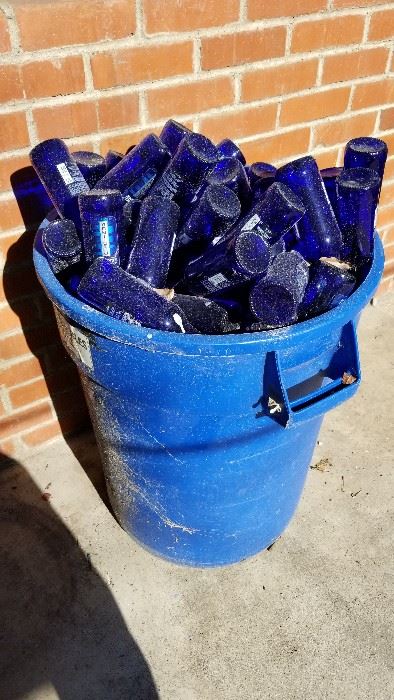 Barrel of Blue Bottles Ideal for Artsy Projects!