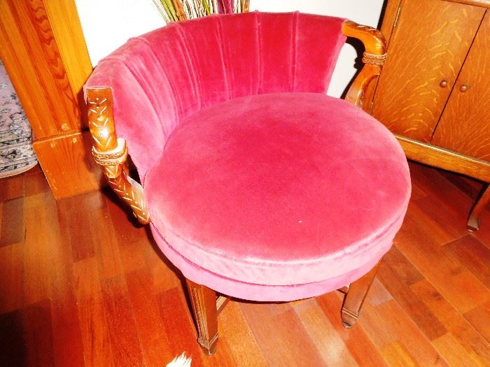 Carved velvet swivel vanity chair